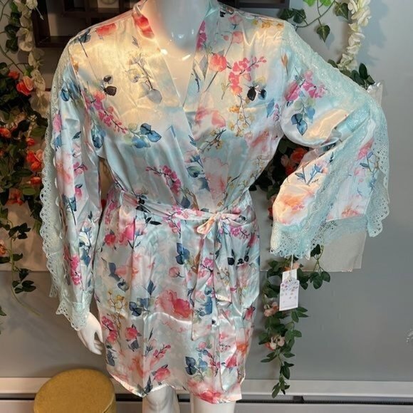 In Bloom Eloise Floral Lace-Trim satiny Robe‎ Size XL RefI014 - Picture 11 of 15